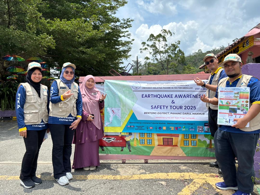 Gempa Bumi: Penyelidik Earthquake and Structural Stability (EASY), Fakulti Teknologi Kejuruteraan Awam, UMPSA Turun Padang Dekati Komuniti di Johor dan Pahang yang diketuai oleh Ts. Dr. Mohd Irwan Adiyanto, Penyelidik FTKA pada 22 September 2025 
